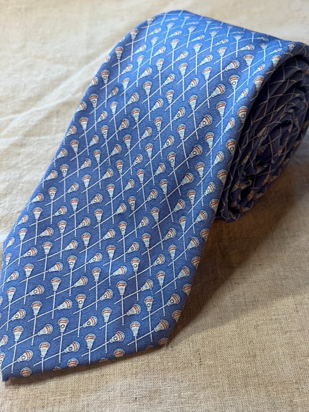 Vineyard Vines Lacrosse Tie Blue 100% Silk 3.5" Handmade USA Preppy Necktie